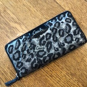 Cheetah print metallic canvas Coach wallet
